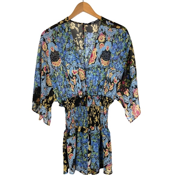 Zara Floral Playsuit Romper Kimono Coquette - Picture 2 of 10
